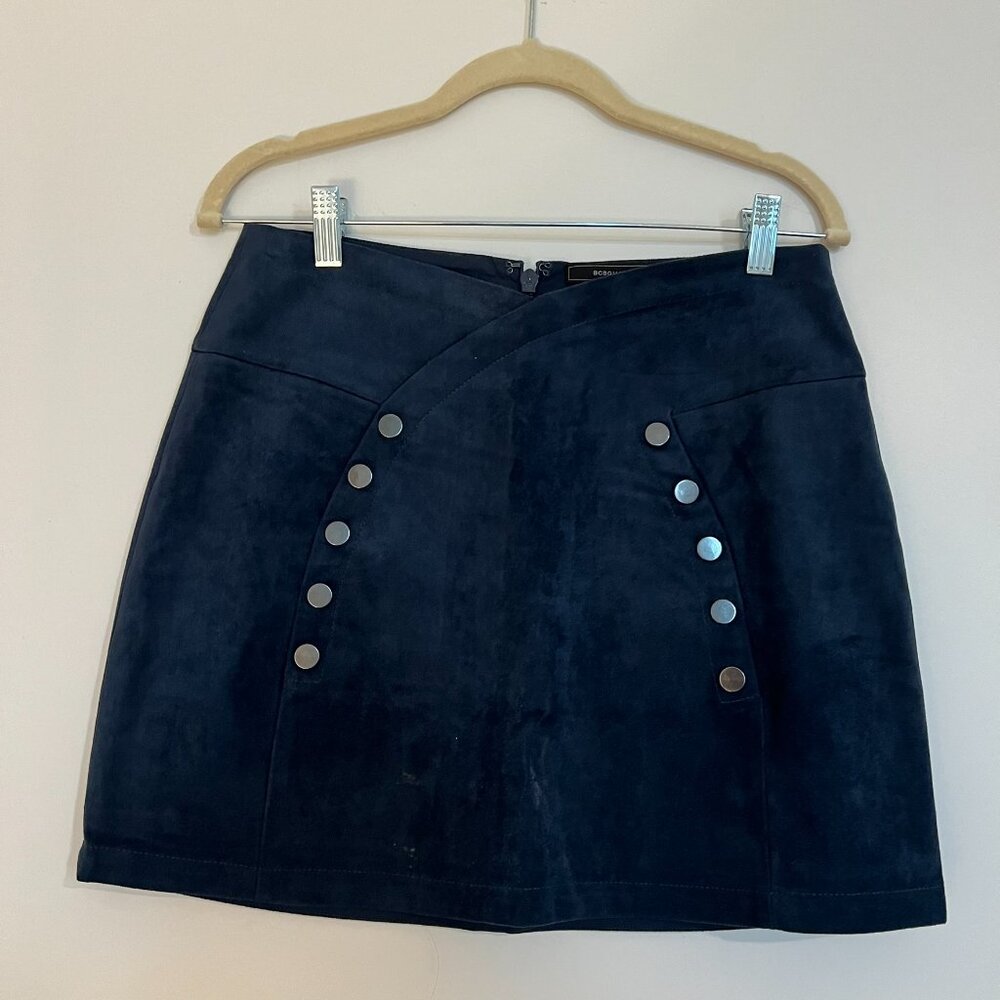 BCBGMAXAZRIA Navy Blue Button-Front Military Mini Skirt